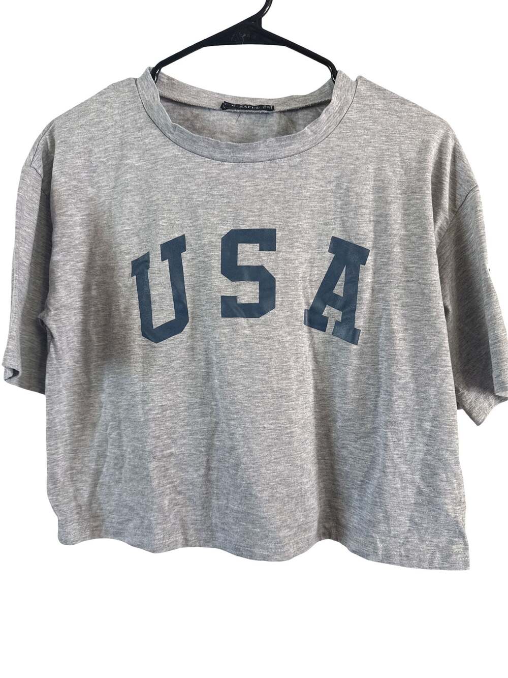 Zaful Gray USA Letter Print Crop Top Short Sleeve T-Shirt Size M